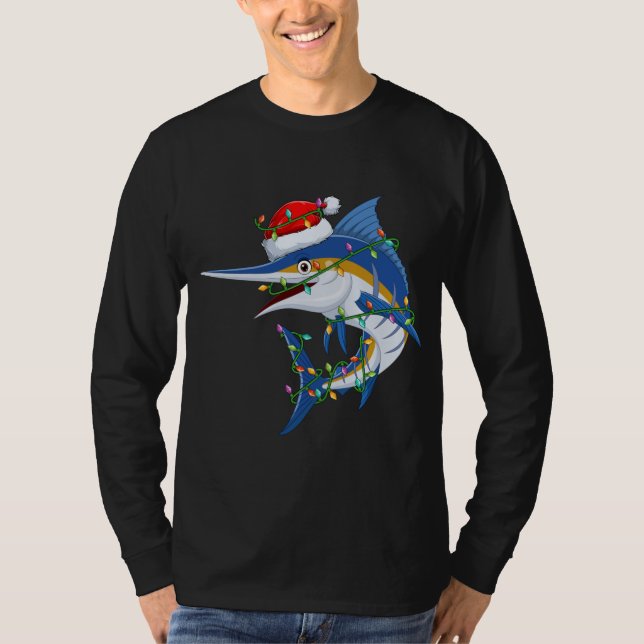 Camiseta Engraçado Marlin Fish Lover Xmas Santa Hat Marlin  (Frente)
