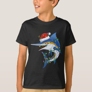 Camiseta Engraçado Marlin Fish Lover Xmas Santa Hat Marlin