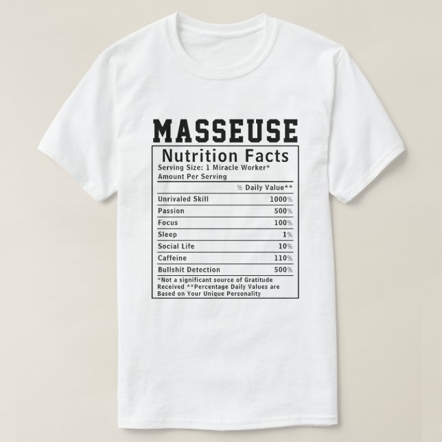 Camiseta Engraçado Masseuse Nutrição Fatos Funcionarios Pre (Frente do Design)
