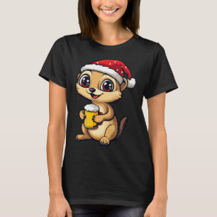 Camiseta Engraçado Meerkat De Natal Com Bicho De Cerveja