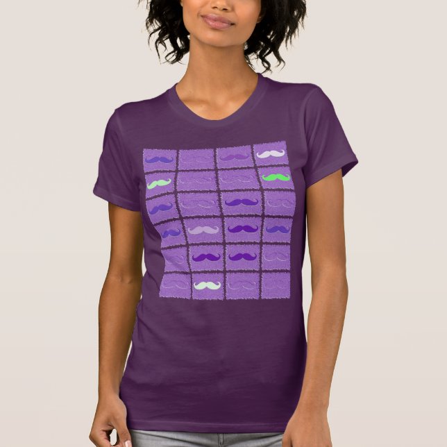 Camiseta Engraçado, Menina Roxo, bigode (Frente)