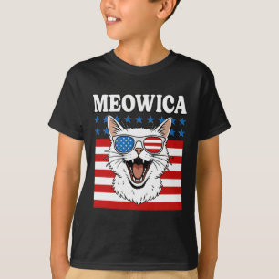 Camiseta Engraçado Meowica Gato 4 de julho Dia da Independê