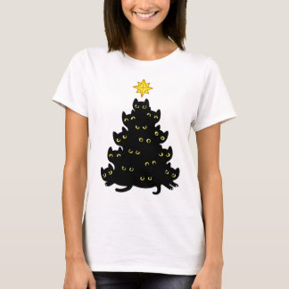 Camiseta Engraçado Meowy Kawaii Black Cats Árvore de Natal