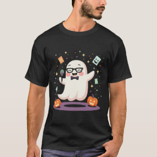 Camiseta Engraçado Microfone Comediante Ghost Spooky Hallow