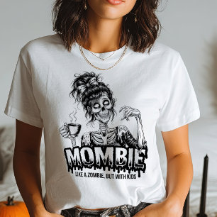 Camiseta Engraçado Mombie Zombie Mãe Coffee Halloween Cotaç