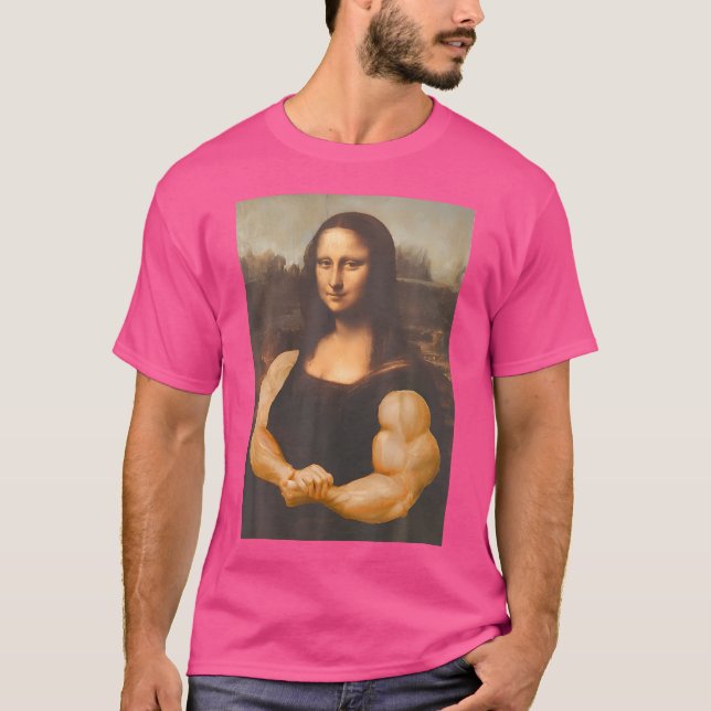 Camiseta Engraçado Mona Lisa Bodybuilding (Frente)