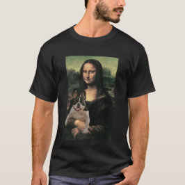 Camiseta Engraçado Mona Lisa segurando um cachorro