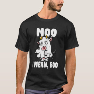 Camiseta Engraçado Moo Quero Dizer Boo Ghost Cow Spooky Faz