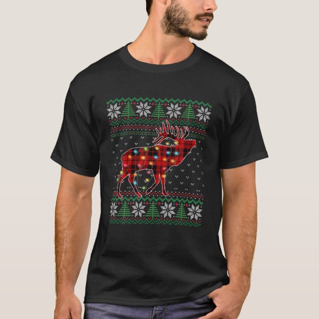 Camiseta Engraçado Moose Feia Doce Luzes De Natal Animais (Frente)