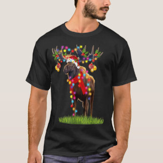 Camiseta Engraçado Moose Santa Hat Reindet De Natal Luzes X