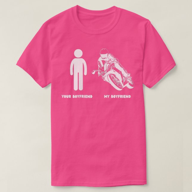 Camiseta Engraçado Motorcycle Rider Meu Namorado Moto Biker (Frente do Design)