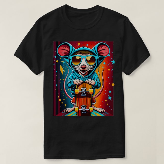 Camiseta Engraçado Mouse Skateboard Lover Design Dif Topo (Frente do Design)