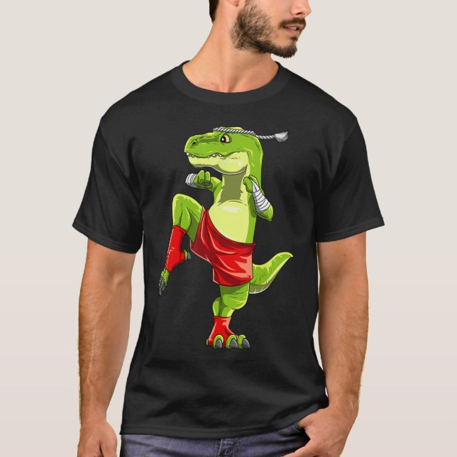 Camiseta Engraçado Muay Thai T-rex - Tailandês Boxing (Frente)