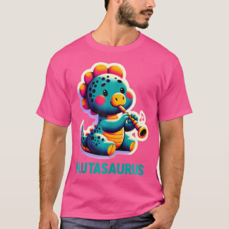 Camiseta Engraçado Músico Dinossauro T Rex Flute Boy Flute