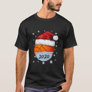 Camiseta Engraçado Natal 2020, Basquete Santa Hat Vestindo