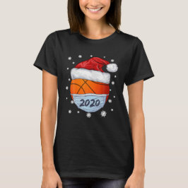 Camiseta Engraçado Natal 2020, Basquete Santa Hat Vestindo