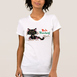 Camiseta Engraçado Natal Gato Bah Humbug