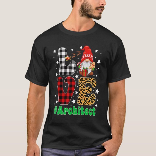 Camiseta Engraçado Natal Leopard Xadrez AMOR Arquiteto Gnom (Frente)