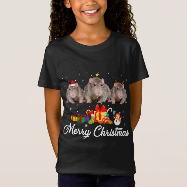 Camiseta Engraçado Natal Luz Xmas Pajama Rat Animal Lov (Frente)