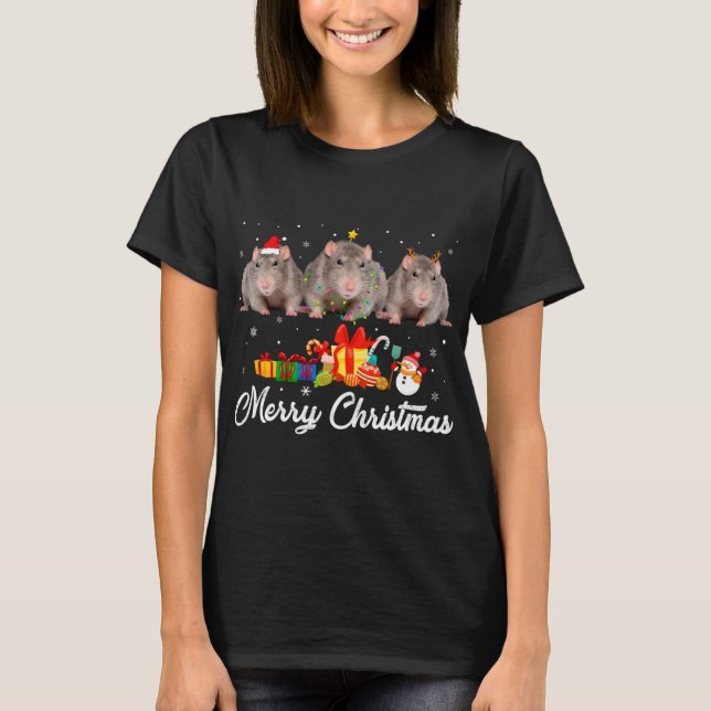 Camiseta Engraçado Natal Luz Xmas Pajama Rat Animal Lov (Frente)