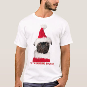 Camiseta Engraçado Natal Negro Pug Pugly Sweater