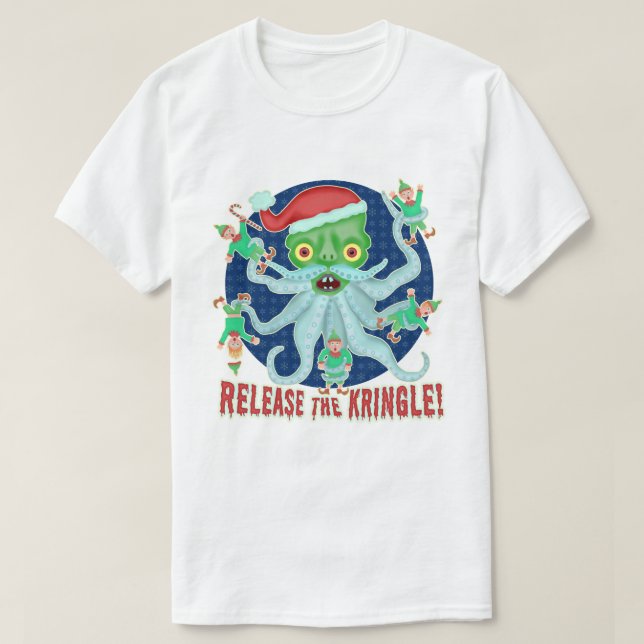 Camiseta Engraçado Natal Papai Noel Liberta Kringle (Frente do Design)