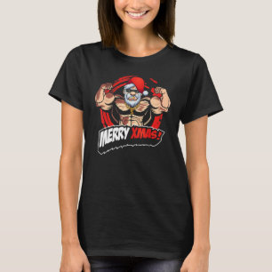 Camiseta Engraçado Natal Papai Noel Músculos Gym, Feliz Lif