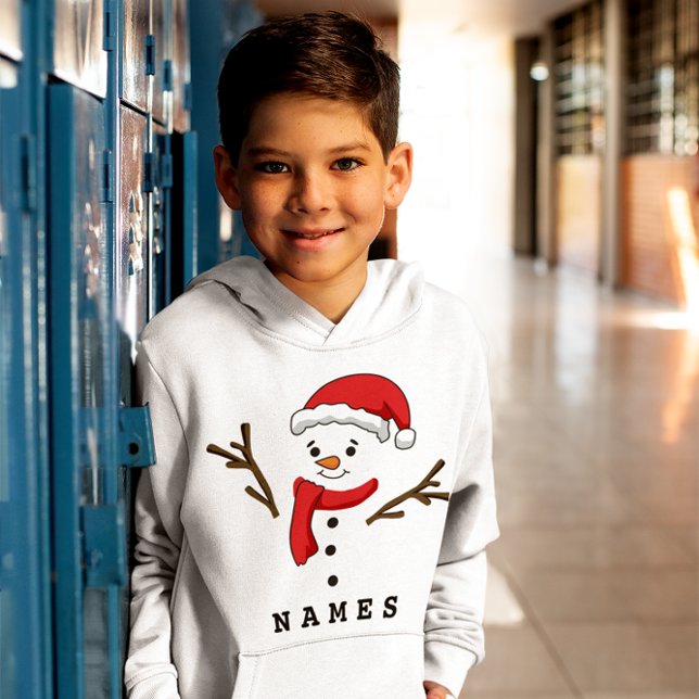 Camiseta Engraçado Natal Personalizado, Criança Neve (Personalized Christmas Funny Snowman Kid Boy Hoodie)