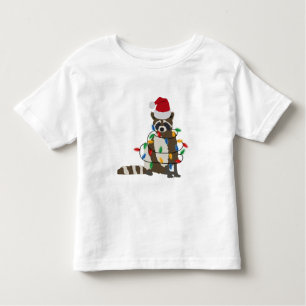 Camiseta Engraçado Natal Raccoon Santa Hat Luzes de Natal