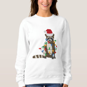 Camiseta Engraçado Natal Raccoon Santa Hat Luzes de Natal