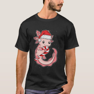 Camiseta Engraçado Natal Sorrindo Axolotl Candy Cane Sweet 