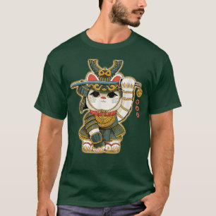Camiseta Engraçado Neko Lucky Cat Samurai Japão Para Homens