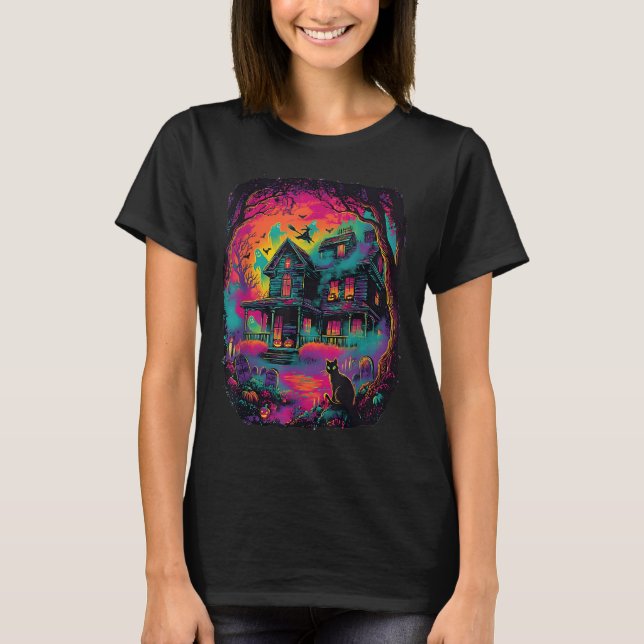 Camiseta Engraçado Neon S Ghost Black Cat Witeen (Frente)
