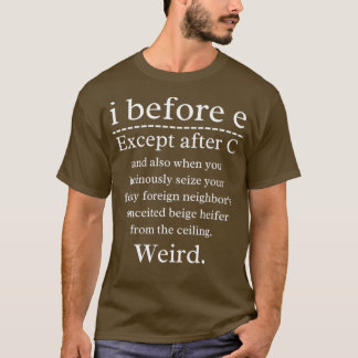 Camiseta Engraçado nerd de geek Gramática Inglês I antes E