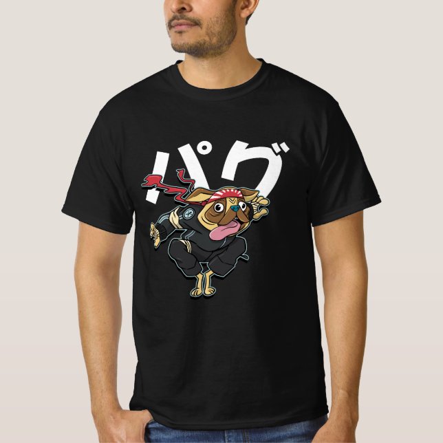 Camiseta Engraçado Ninja Pug (Frente)