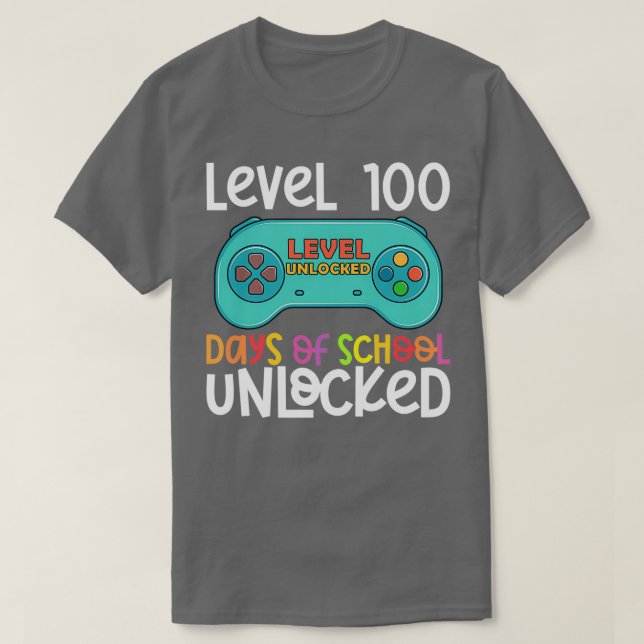 Camiseta Engraçado Nível 100 Dias De Escola Desbloqueados 1 (Frente do Design)