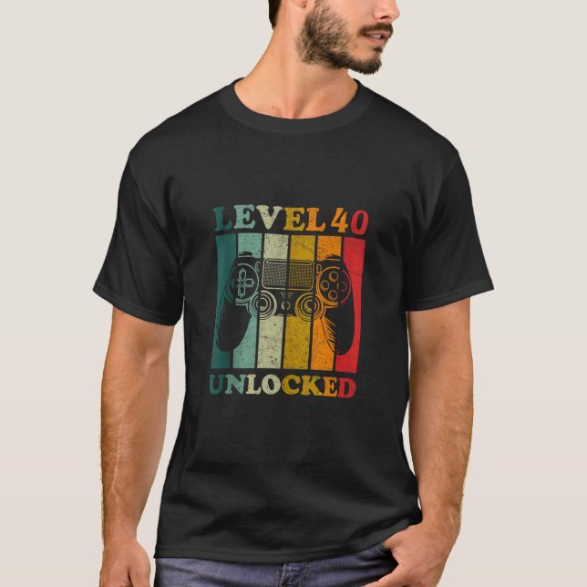 Camiseta Engraçado Nível 40 Gift Men Desbloqueados Bday Gam (Frente)
