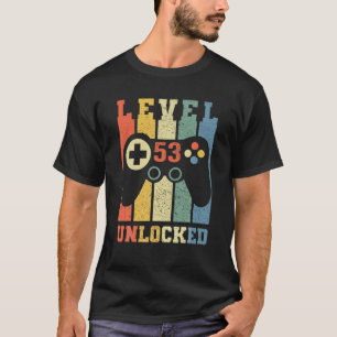 Camiseta Engraçado Nível 53 Jogador de Vídeo Desbloqueado M