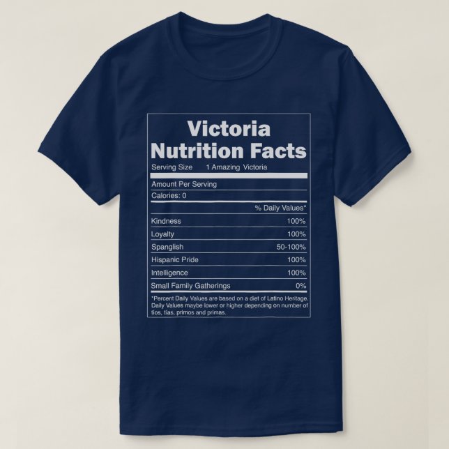 Camiseta Engraçado Nutrição Fatos Design Sobrenome Victoria (Frente do Design)