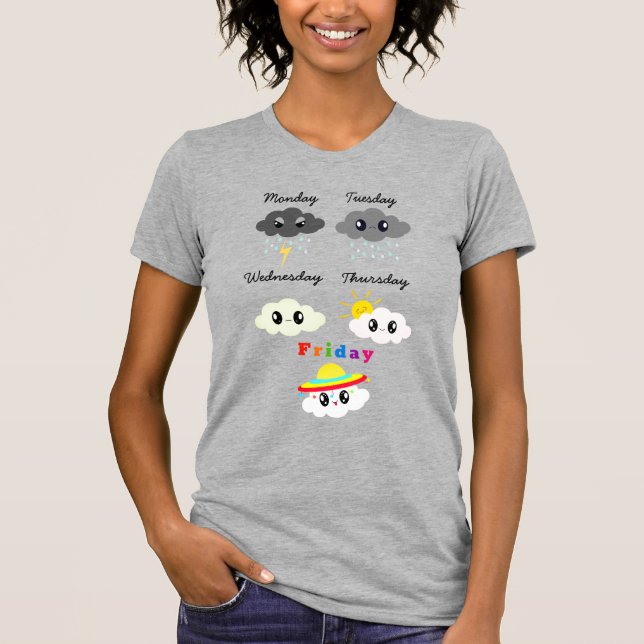 Camiseta Engraçado Nuvens Kawaii do Cartoon da Semana (Frente)