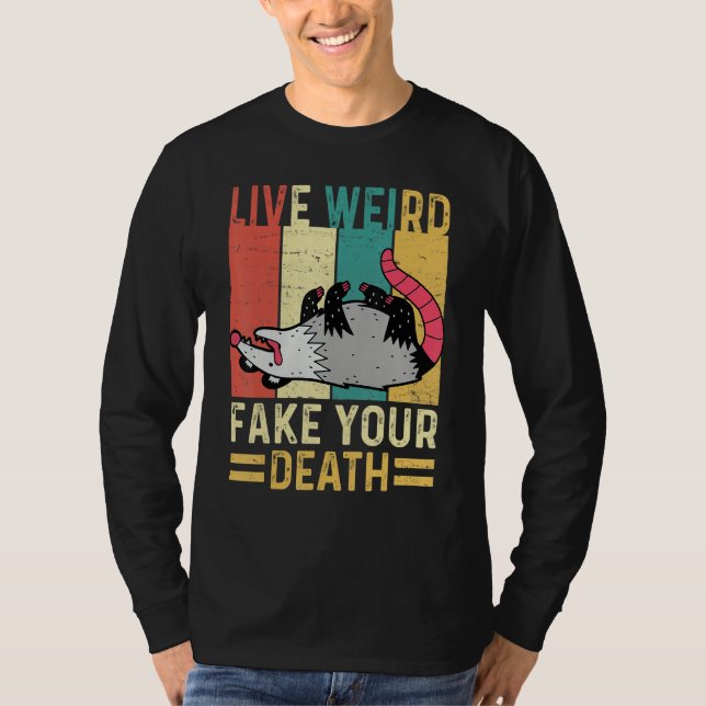 Camiseta Engraçado Ogambm Possum Tee Live Weird Falso Deat (Frente)
