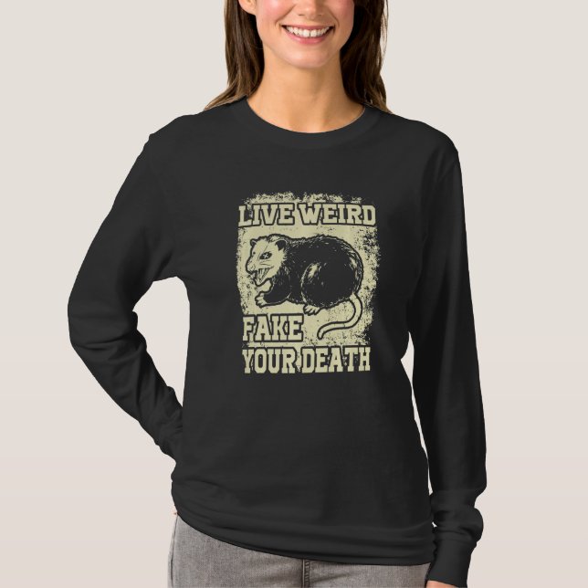 Camiseta Engraçado Ogambm Possum Tee Live Weird Falso Deat (Frente)
