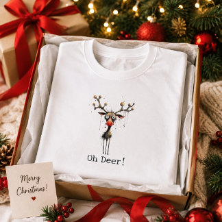 Camiseta Engraçado Oh Deer Rena de Natal Aquarela