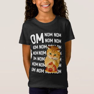 Camiseta Engraçado Om Nom Nom Orange Cat Comendo Pepperoni