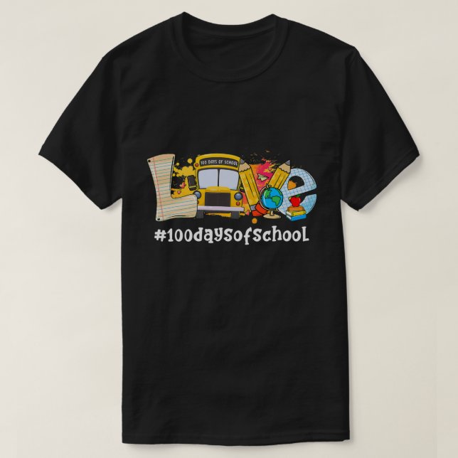 Camiseta Engraçado Ônibus Escolar 100 Dias De Ensino Escola (Frente do Design)