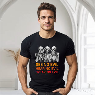 Camiseta Engraçado Ouvir Falar Ver Nenhum Mal Dia das Bruxa