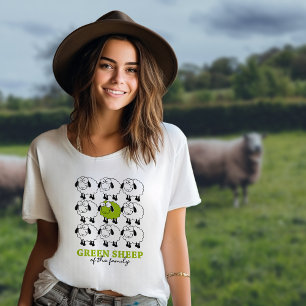 Camiseta Engraçado Ovelha Verde da Família, Vegan