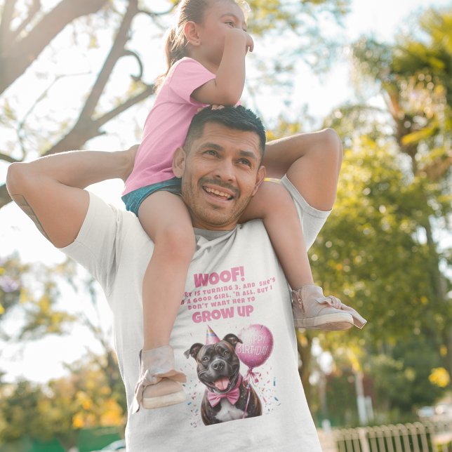 Camiseta Engraçado Pai de aniversário personalizado para cã (Funny personalized dog boxer with happy birthday balloon party hat confetti cute quote for dad)