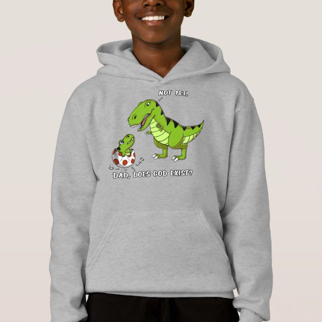 Camiseta Engraçado Pai De Dinossauro T-Rex Deus Existe Ateu (Frente)