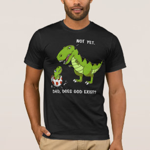 Camiseta Engraçado Pai De Dinossauro T-Rex Deus Existe Ateu